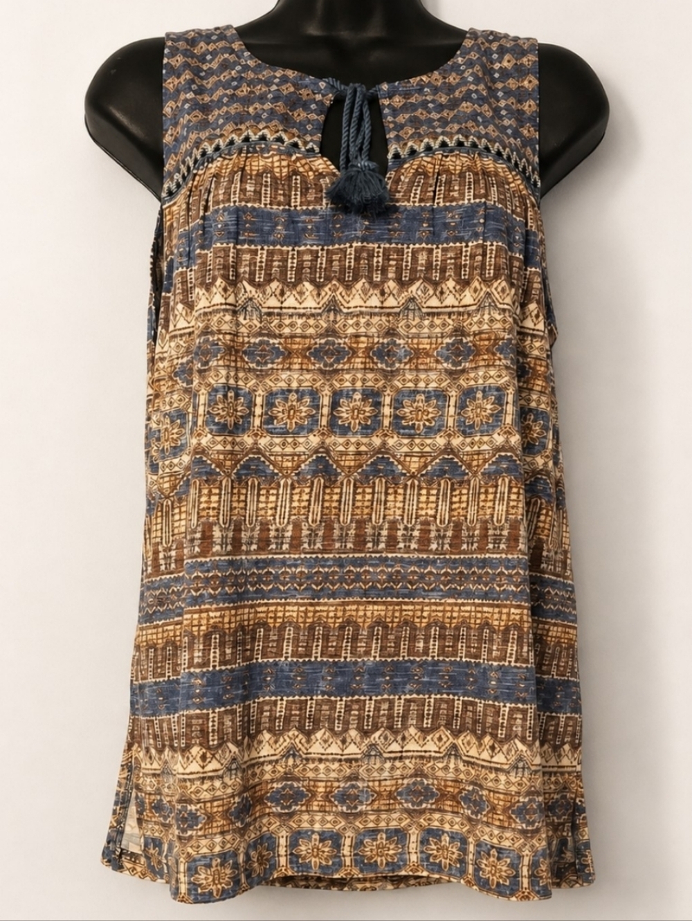 Lucky Brand Boho Sleeveless Tassel Top Size S Cotton Modal